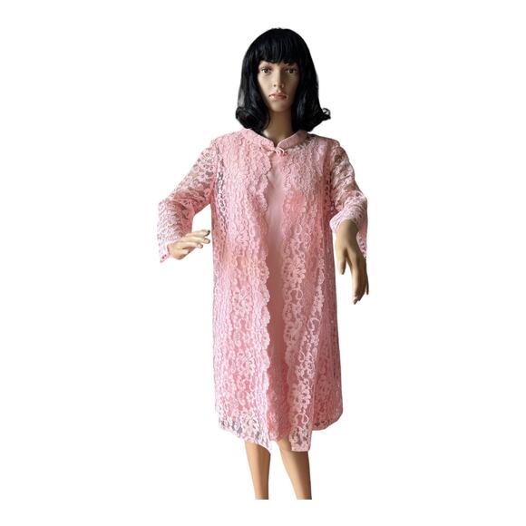 50-60's Vintage Pink dress with matching Lace coat Ladies dress size medium - Picture 16 of 17